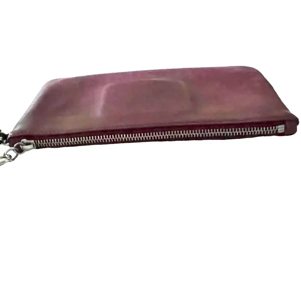 VINTAGE COACH Clutch Bag Y2K Red Leather Clutch Brown Trim Wristlet 744-23